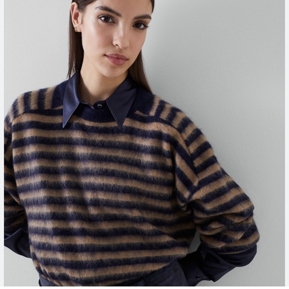 Brunello Cucinelli Striped Mohair, Virgin Wool and Cashmere Sweater with Monili - Picture 5 of 16